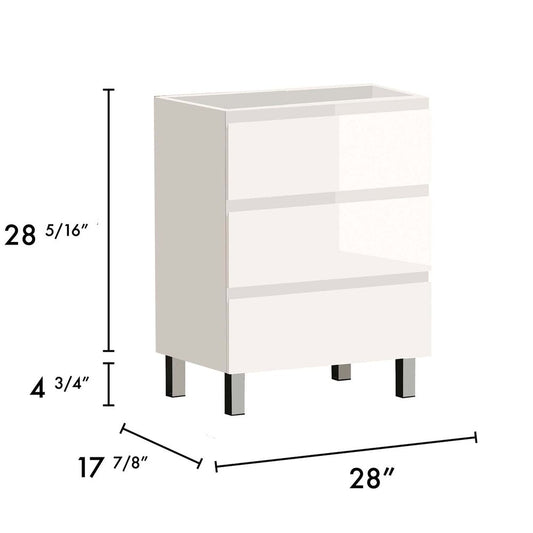 28" White Wood Freestanding Bathroom Vanity With White Sink And Three Drawers