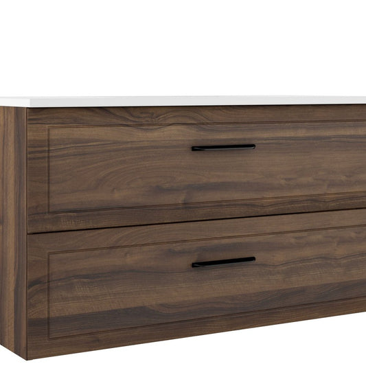 40" Dark Brown Wood Freestanding Bathroom Vanity With White Sink And Two Drawers