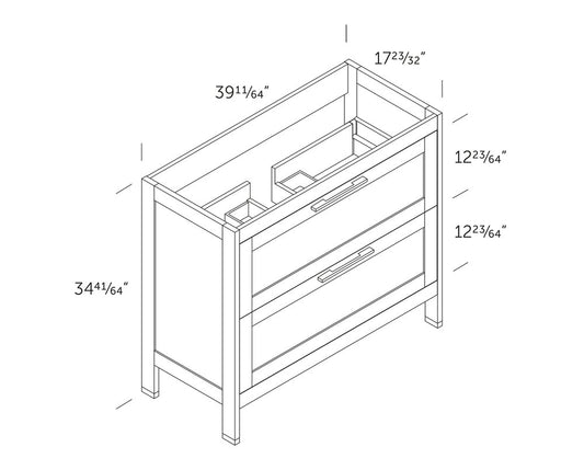 40" Natural Wood Freestanding Bathroom Vanity With White Sink And Two Drawers