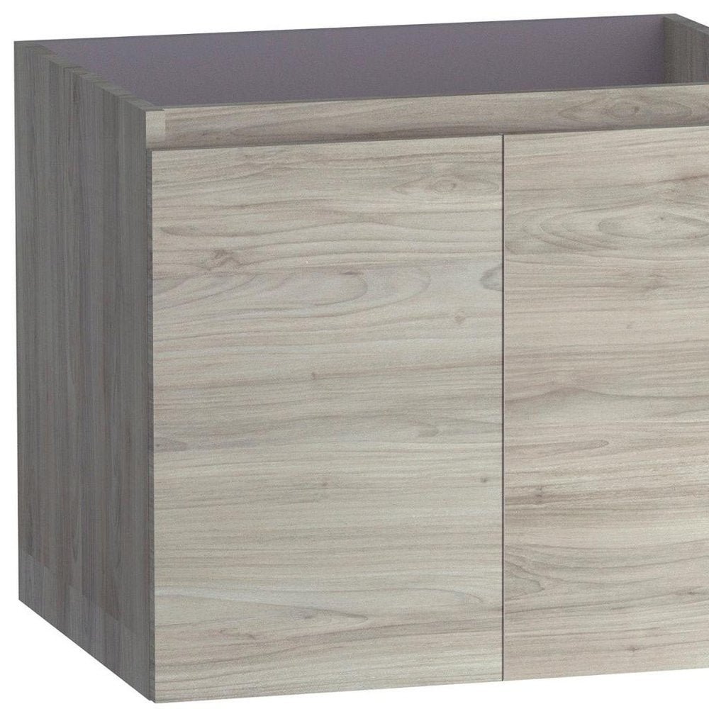 24" Natural Wood Freestanding Bathroom Vanity With White Sink And Two Drawers