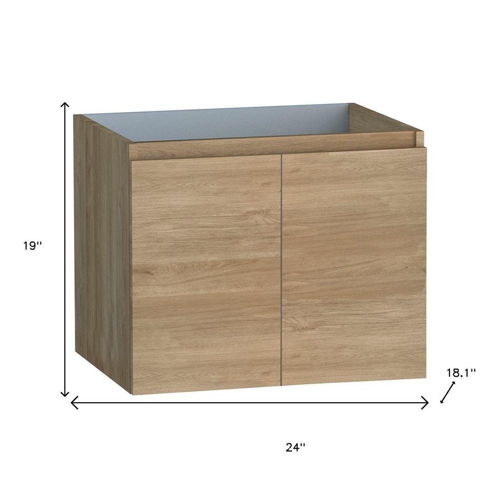 24" Oak Wood Freestanding Bathroom Vanity With White Sink And Two Drawers