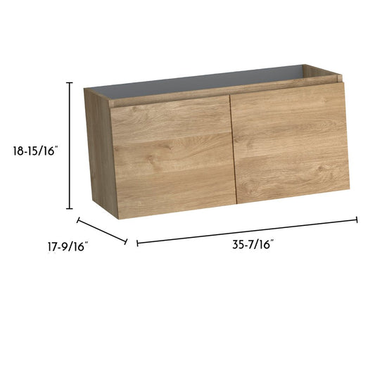 36" Oak Wood Freestanding Bathroom Vanity With White Sink And Two Drawers