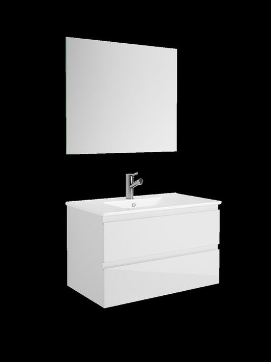 32" White Wood Freestanding Bathroom Vanity With White Sink And Two Drawers