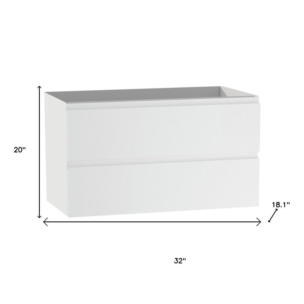32" White Wood Freestanding Bathroom Vanity With White Sink And Two Drawers