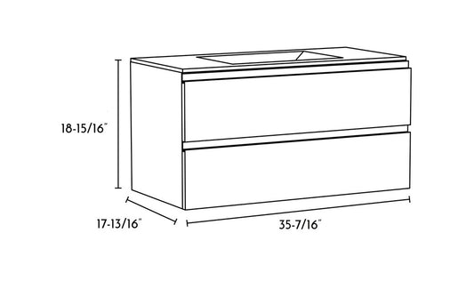 36" Natural Wood Freestanding Bathroom Vanity With White Sink And Two Drawers