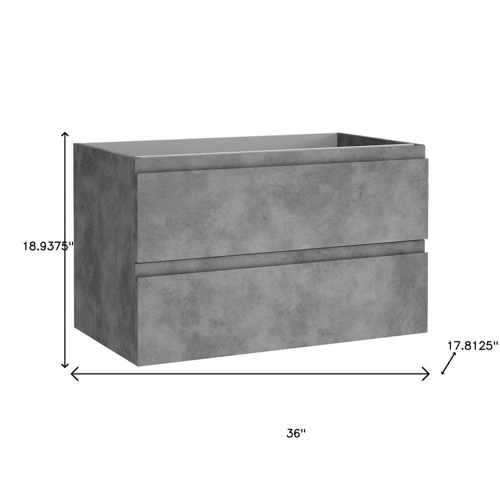 36" Gray Wood Freestanding Bathroom Vanity With White Sink And Two Drawers