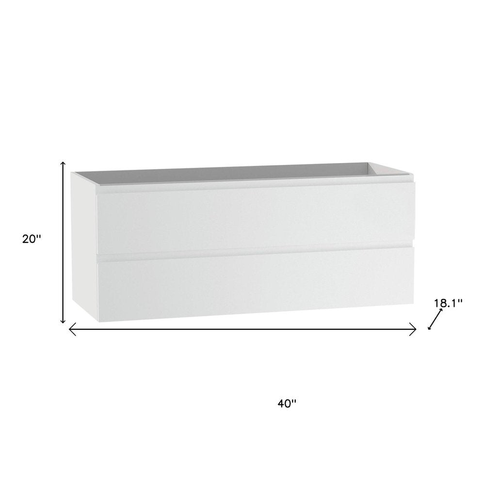 40" White Wood Freestanding Bathroom Vanity With White Sink And Two Drawers