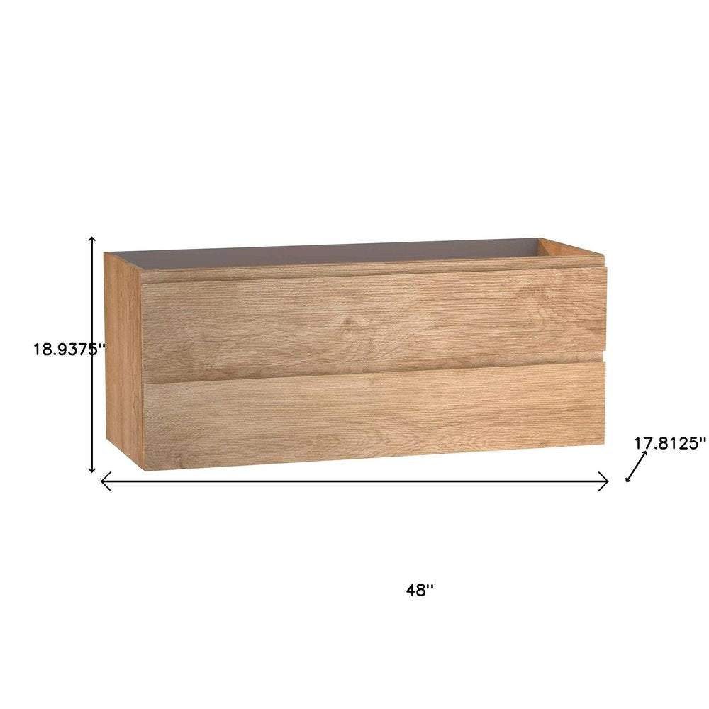 48" Oak Wood Freestanding Bathroom Vanity With White Sink And Two Drawers