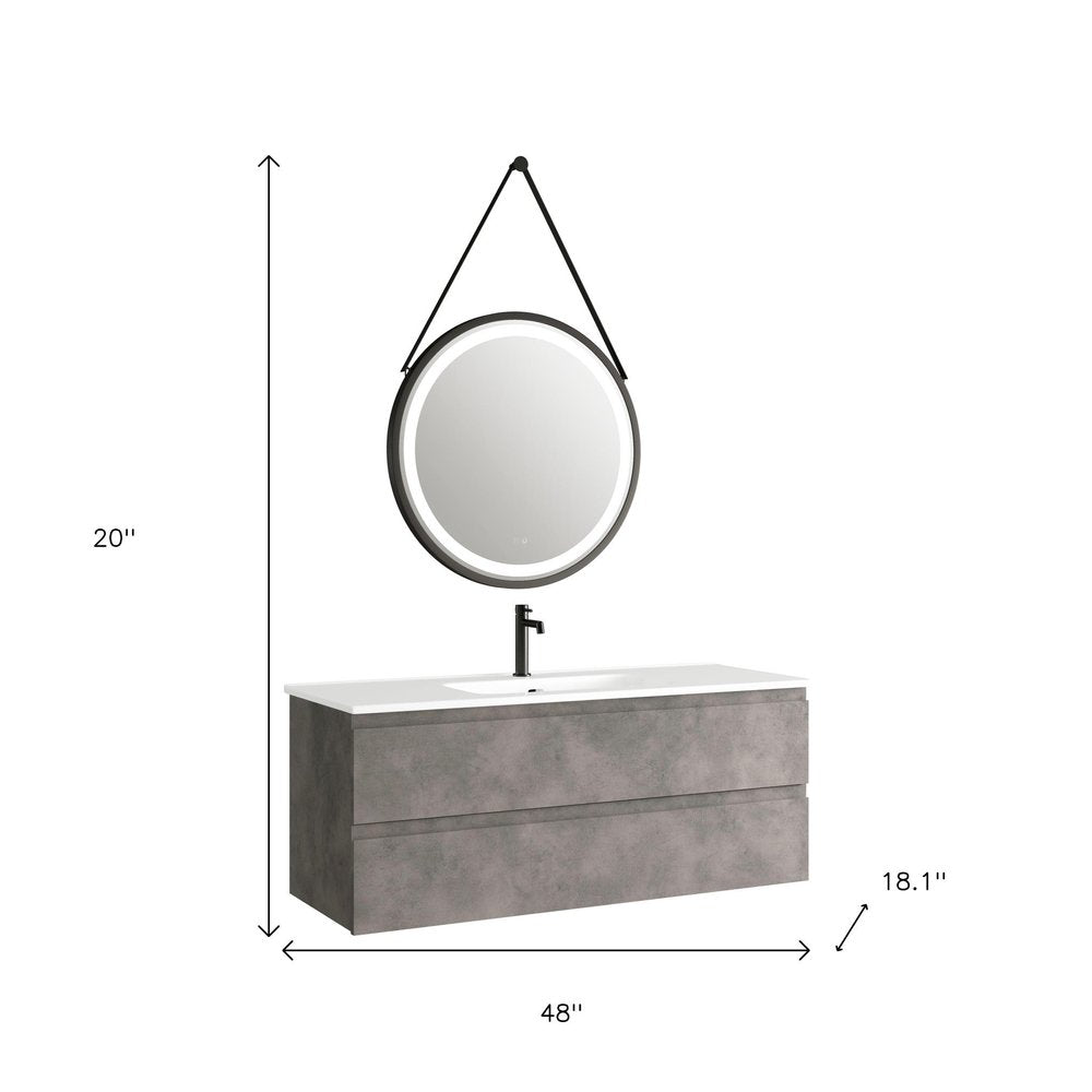 48" Gray Wood Freestanding Bathroom Vanity With White Sink And Two Drawers