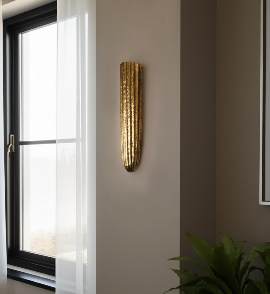 18" Antiqued Gold Ribbed Aluminum Wall Vase