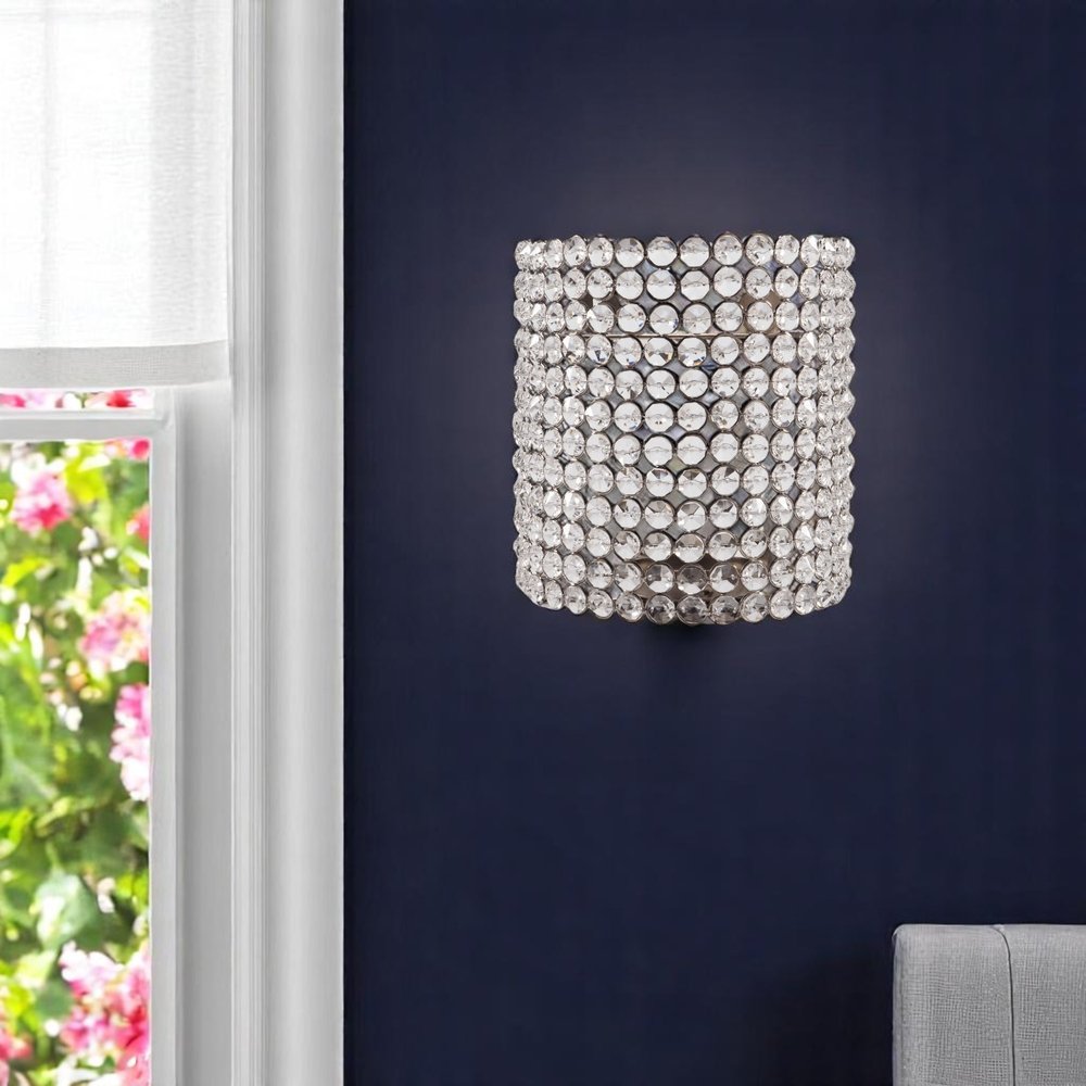 8" Clear And Silver Bejeweled Crystal Wall Sconce Candle Holder