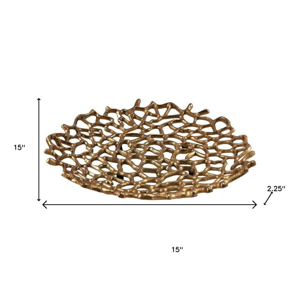 15" Gold Aluminum Coral Decorative Low Bowl