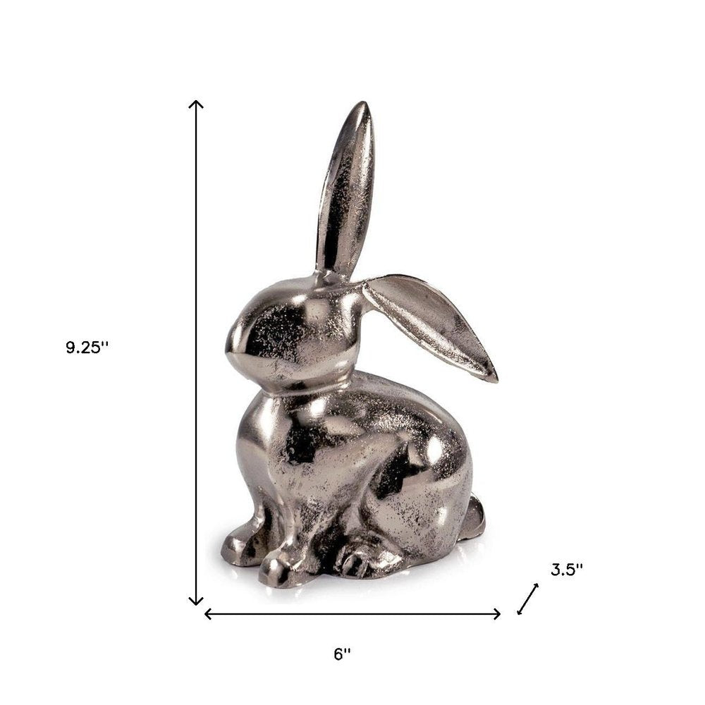 9" Silver Aluminum Rabbit Tabletop Sculpture