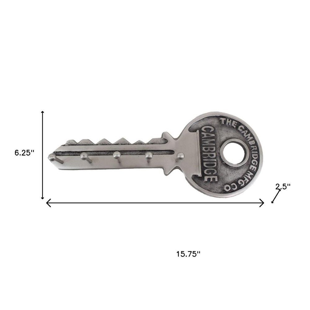 16" Silver Five Hook Wall Mount Key Shaped Coat Rack