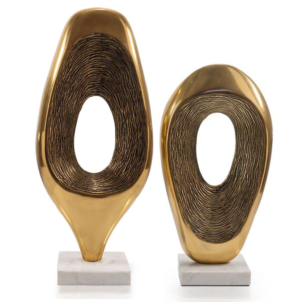 16" Gold And White Aluminum And Marble Abstract Tabletop Sculpture