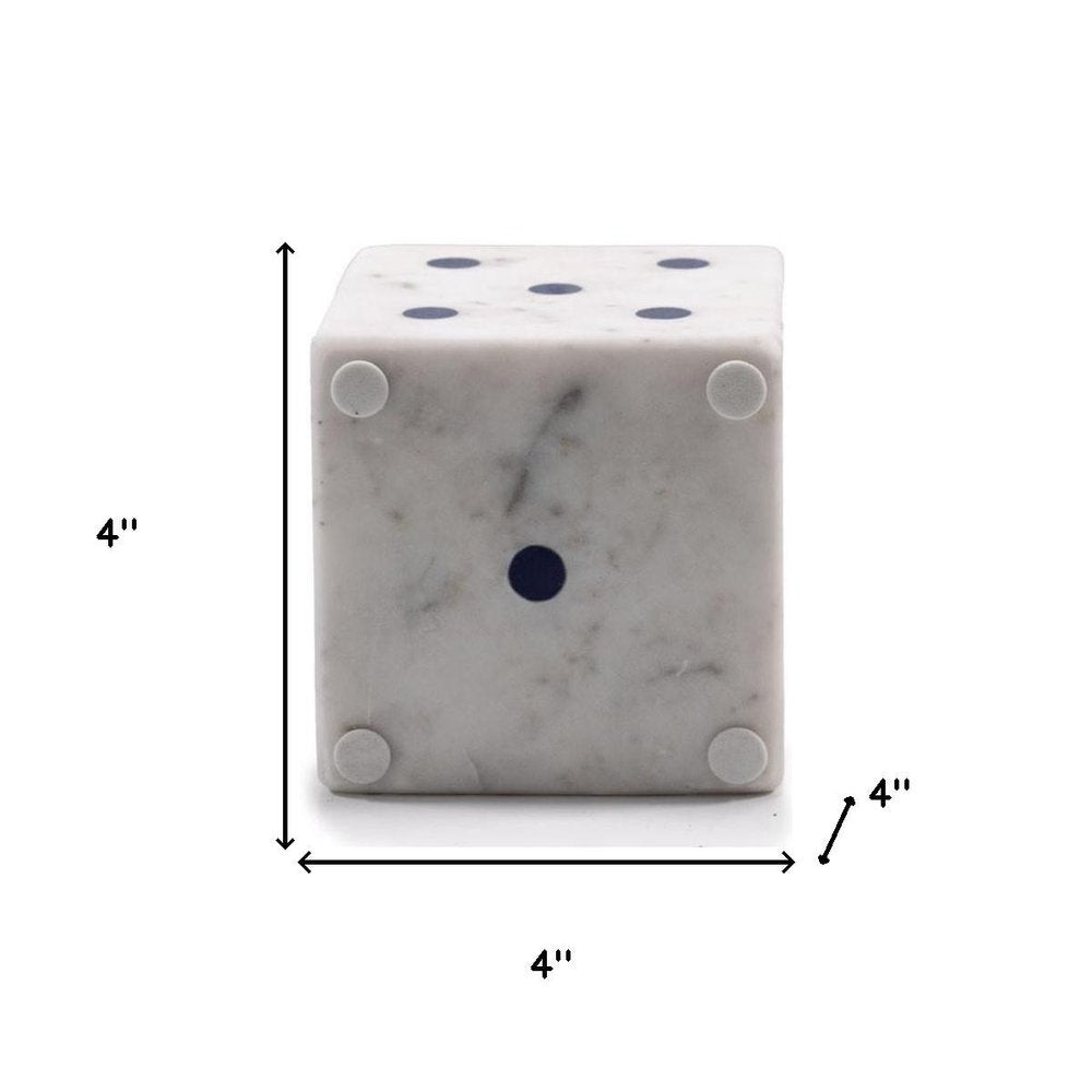 Set of Two White Marble Hand Painted Dice Tabletop Sculpture