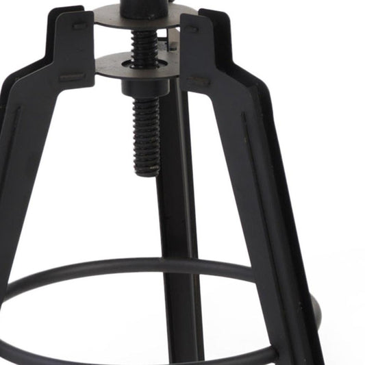 Set of Two Natural and Black Iron and Wood Backless Adjustable Height Swivel Bar Chairs