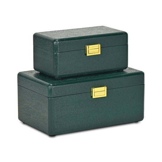 Set Of Two Green Solid Wood Jewelry Boxes