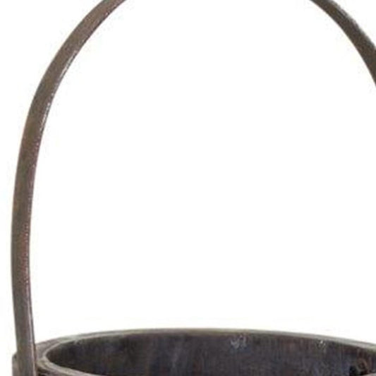 Set of Two Brown Steel And Wood 20 Ounce Round Distressed Pot Planters