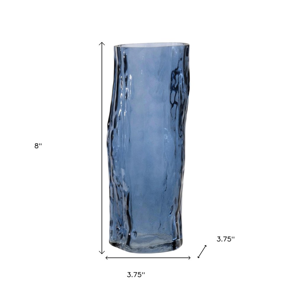 Set of Two Blue Wavy Glass Table Vase