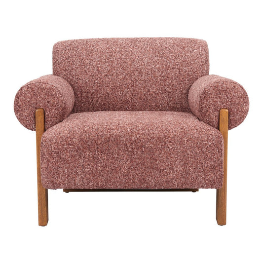 39" Copper And Brown Woven Upholstery And Solid Wood Arm Chair