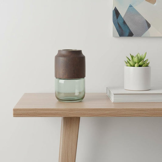 9" Green And Brown Round Glass Table Vase