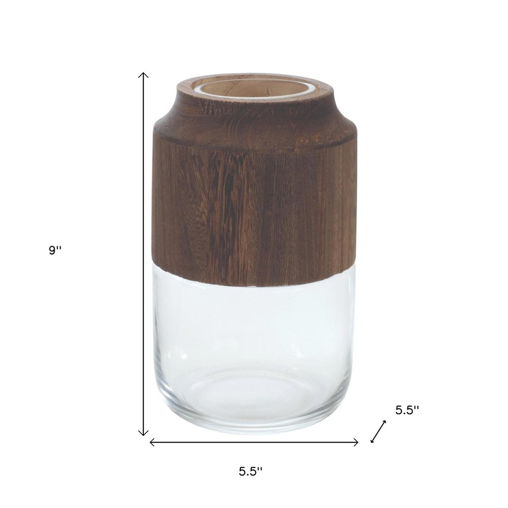 9" Brown And Clear Round Glass Table Vase