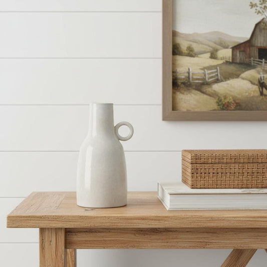 11" Gray And White Round Ceramic Table Vase