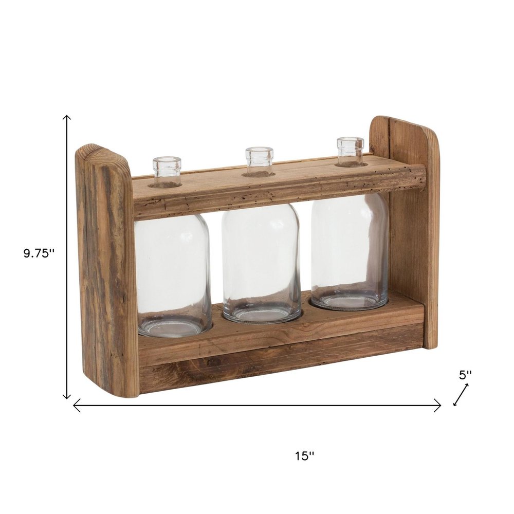 10" Brown Round Wood Table Vase