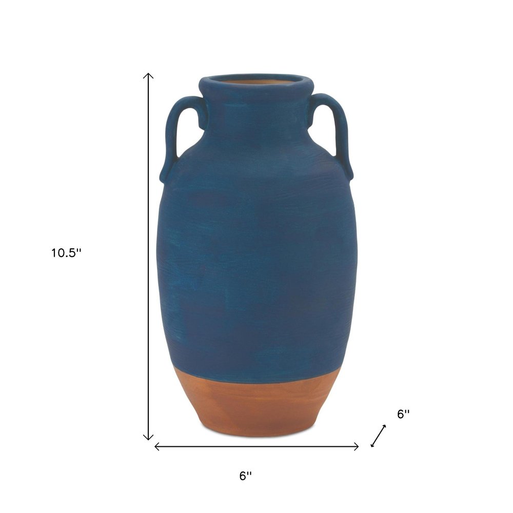 11" Blue Round Ceramic Urn