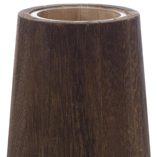 Set of Two Brown And Clear Glass Tapered Table Vases With Wood