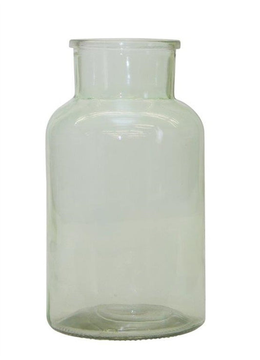 10" Green Glass Cylindrical Table Vase