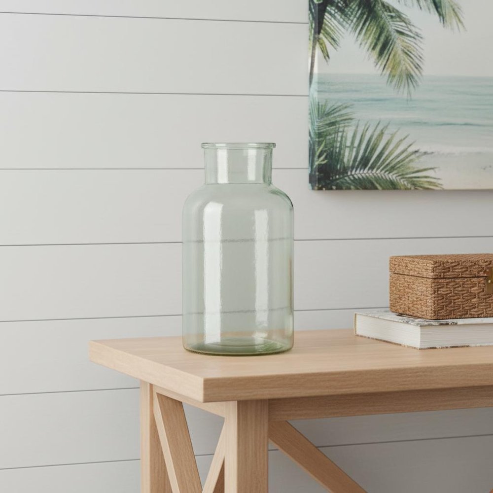 10" Green Glass Round Table Vase