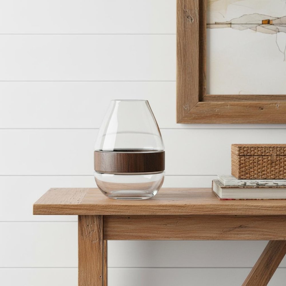 10" Brown And Gray Round Glass Table Vase