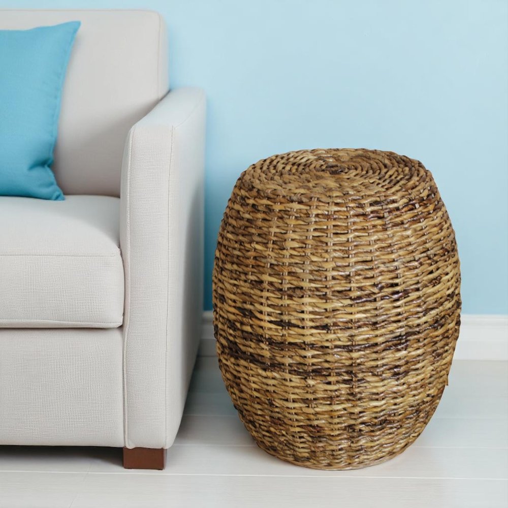 20" Natural Rattan Round Drum End Table
