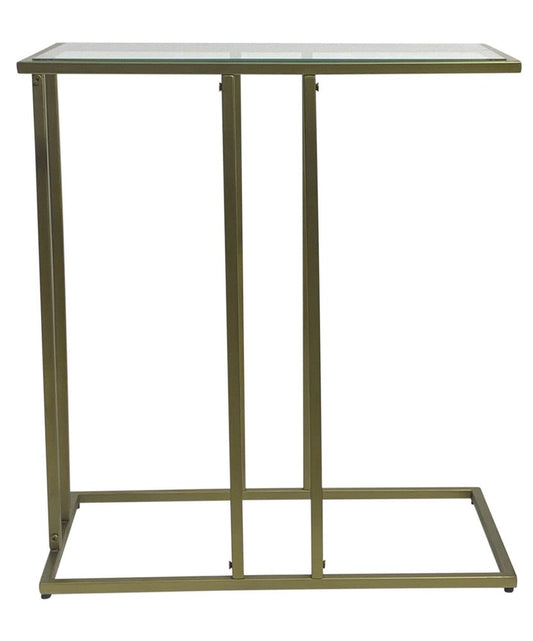 26" Clear and Antiqued Gold Glass and Iron Frame End Table