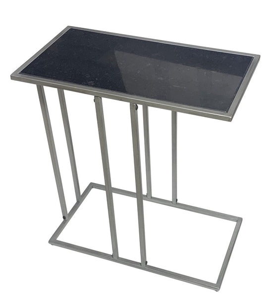 26" Black and Gunmetal Marble and Iron Frame End Table