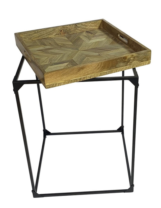 29" Natural and Black Solid Wood and Iron Square Frame End Table