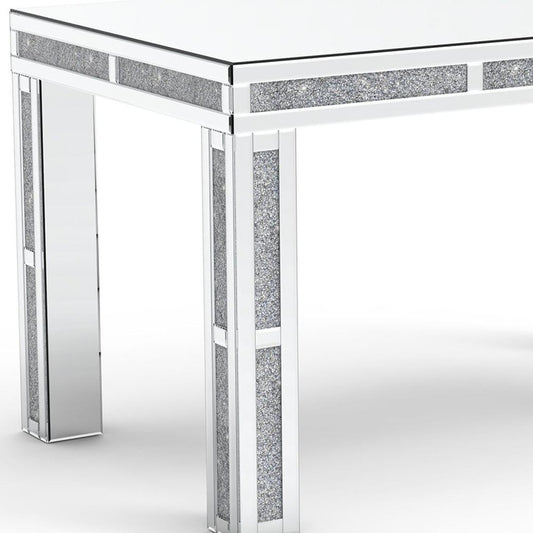 31" Silver Mirrored Glass And Faux Crystal Dining Table
