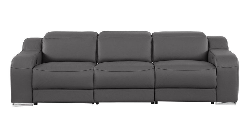 103" Dark Gray Italian Leather Reclining USB Sofa