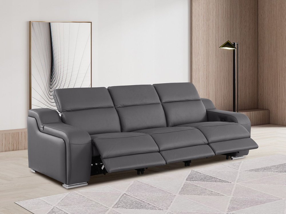 103" Light Gray Italian Leather Reclining USB Sofa