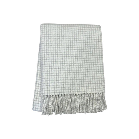 50" X 67" Cream And Light Gray Cotton Blend Woven Plaid Throw Blanket with Fringe