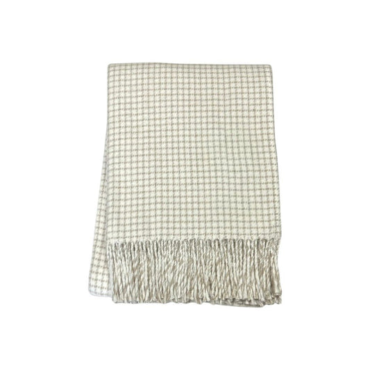 50" X 67" Cream And Sand Cotton Blend Woven Plaid Throw Blanket with Fringe