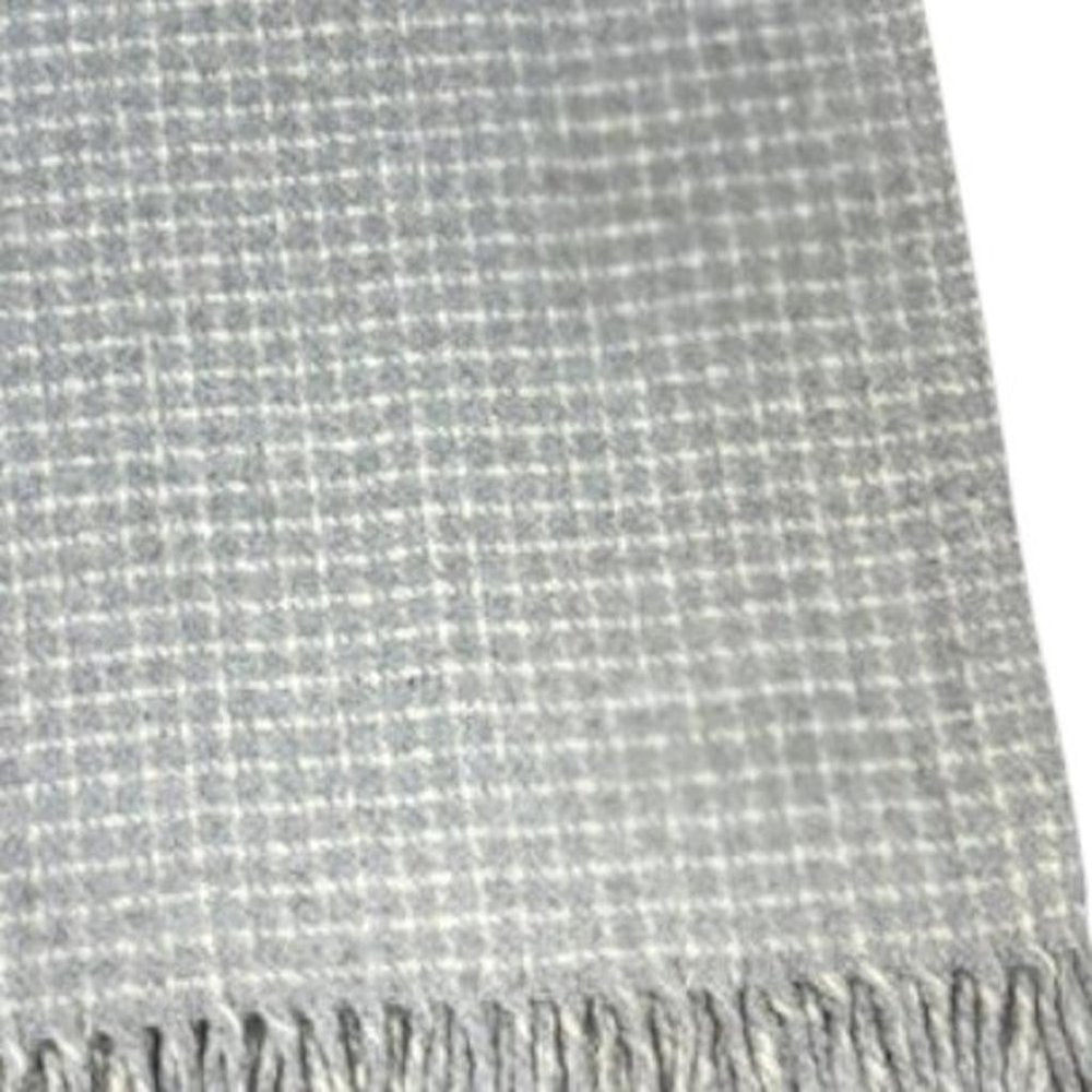 50" X 67" Light Gray And Cream Cotton Blend Woven Plaid Throw Blanket with Fringe