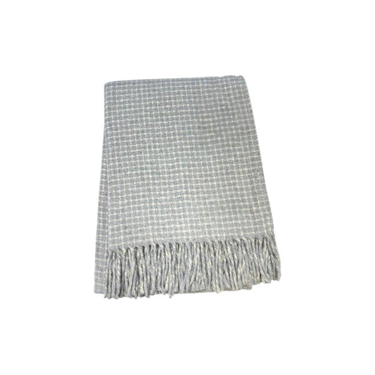50" X 67" Light Gray And Cream Cotton Blend Woven Plaid Throw Blanket with Fringe