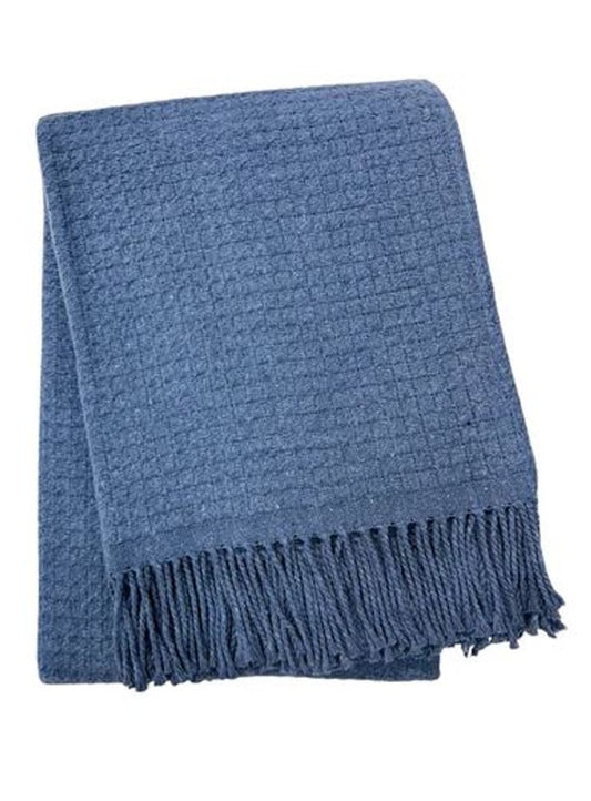 50" X 67" Denim Blue Cotton Blend Woven Throw Blanket with Fringe