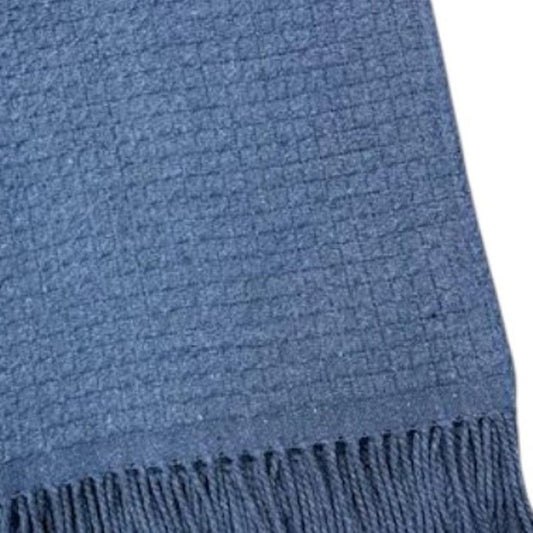 50" X 67" Denim Blue Cotton Blend Woven Throw Blanket with Fringe