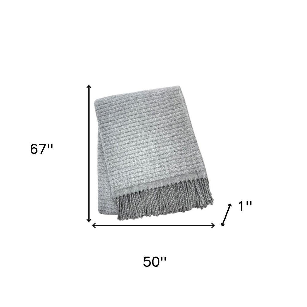 50" X 67" Gray Cotton Blend Woven Throw Blanket with Fringe