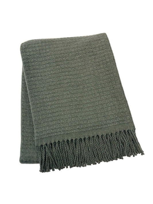 50" X 67" Olive Green Cotton Blend Throw Blanket with Fringe