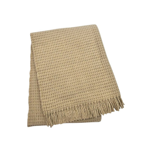 55" X 70" Stone Cotton Blend Woven Plush Throw Blanket with Fringe